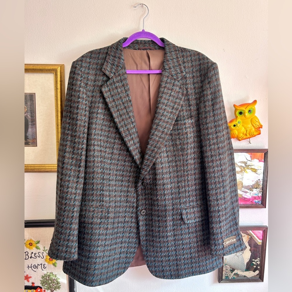Vintage 70s 80s Deadstock NWT Calvin Klein Wool Houndstooth Blazer